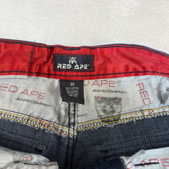 Vintage Y2K Red Ape Baggy Jeans 30x30 Dark Blue Grunge Gothic Cyber Embroidered - Picture 3 of 14